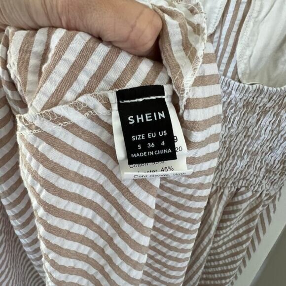 Shein Tan & White Striped Dress Women's Small - Picture 8 of 9